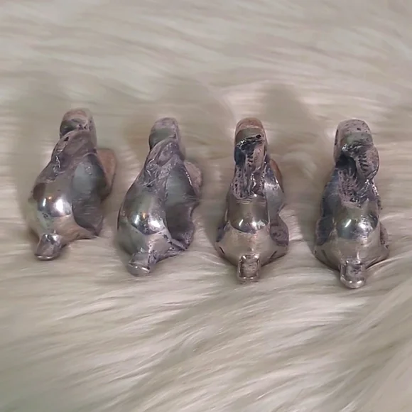 Vintage Pewter Silver Tone Rabbit Bunny Napkin Ring Set of Four Witchy Easter - Picture 11 of 17
